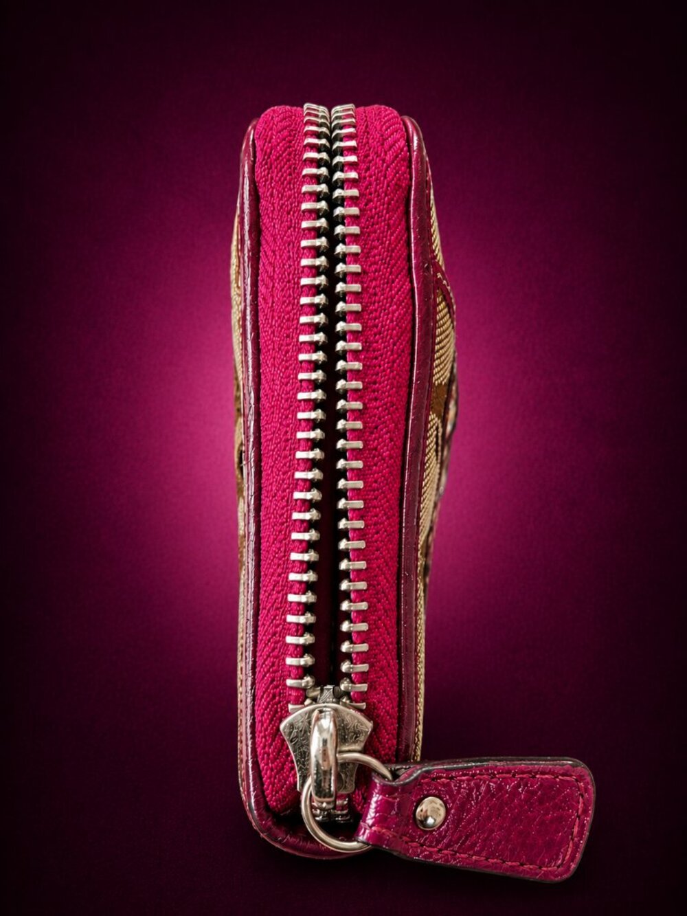 COACH Signature Monogram Pink Zip Around Continental Wallet - Picture 6 of 8